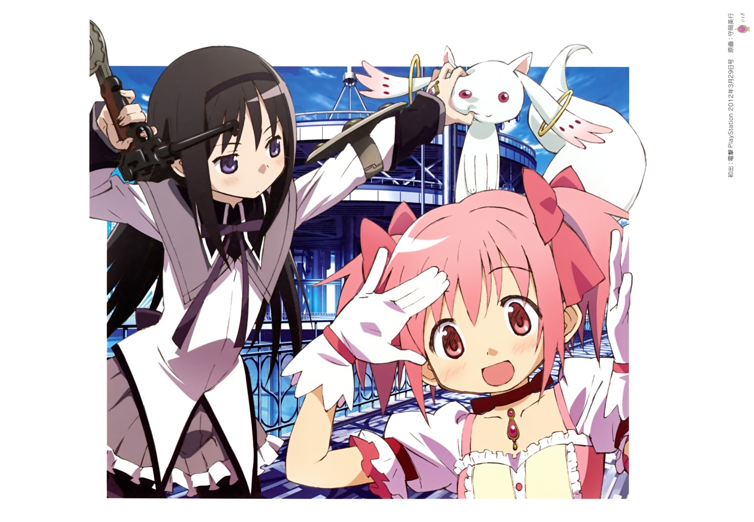 akemi_homura, dress, gun, kaname_madoka, mahou_shoujo_madoka_magica, morioka_hideyuki