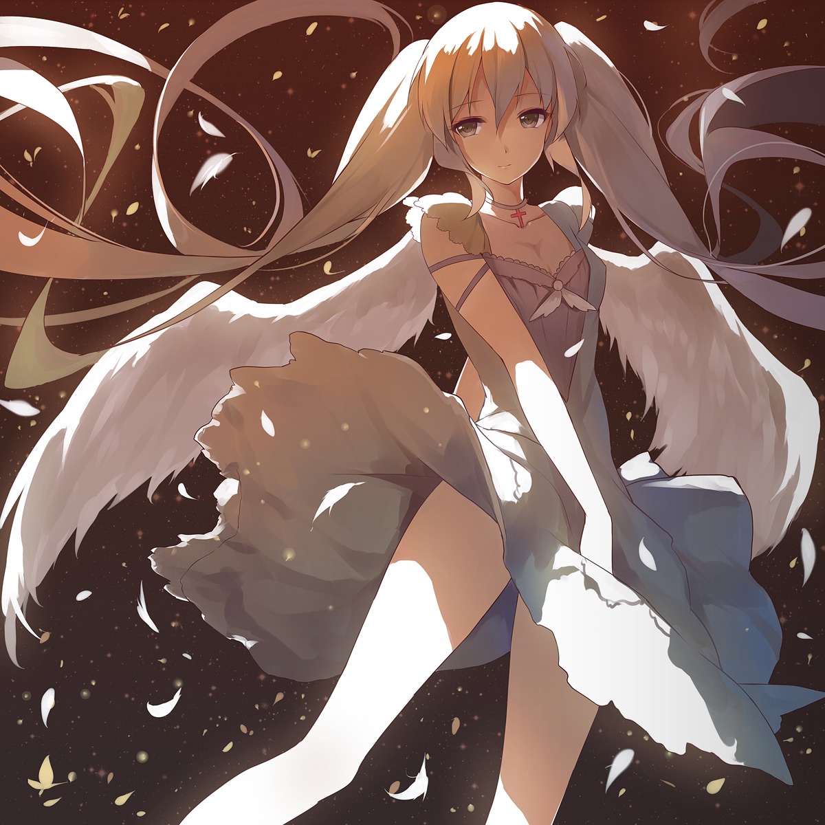 caidychen, dress, hatsune_miku, nopan, vocaloid, wings