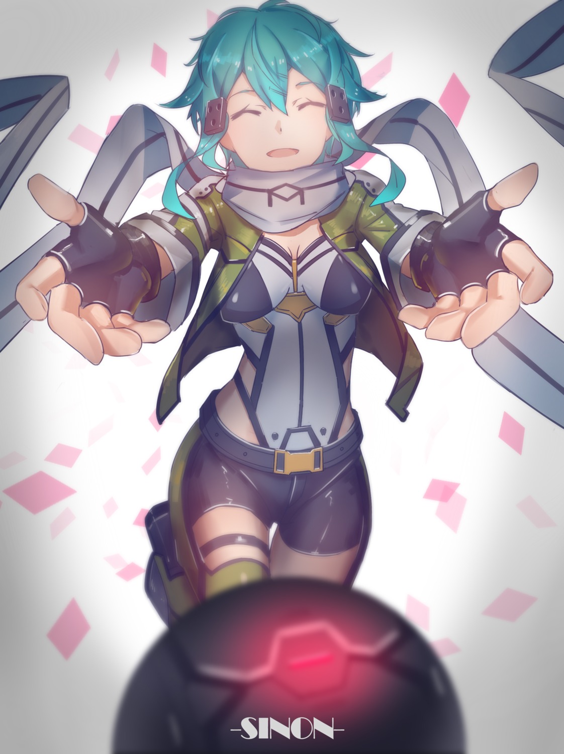 bike_shorts, cleavage, gun_gale_online, lu", sinon, sword_art_online, thighhighs