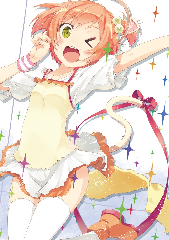 animal_ears, hirose_madoka, hoshizora_rin, love_live!, love_live!_(series), tail, thighhighs