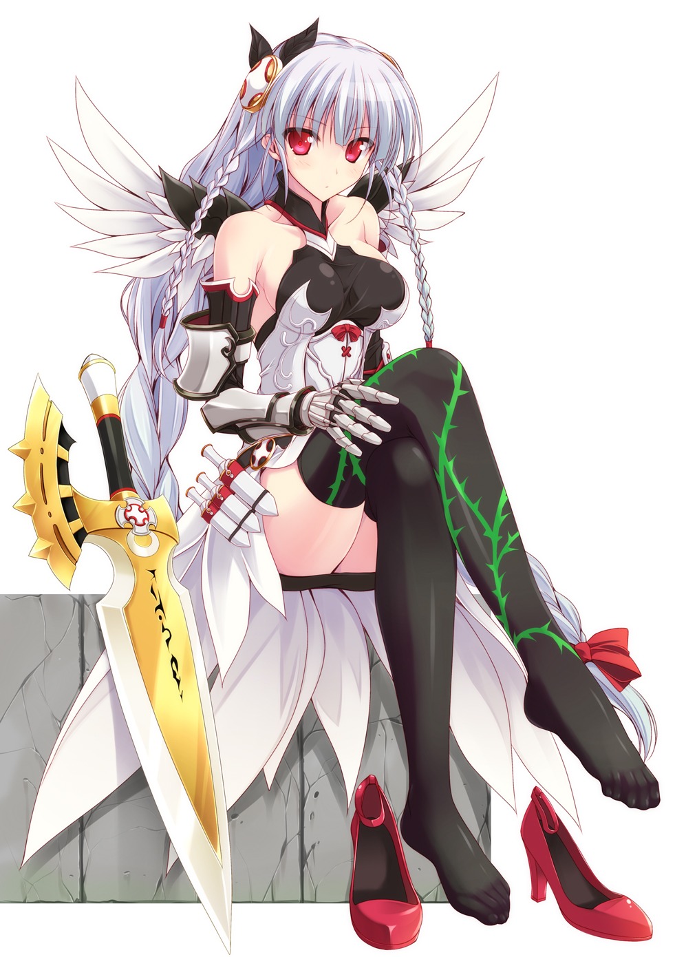 naturalton, puzzle_&_dragons, sword, thighhighs, valkyrie_(p&d), weapon
