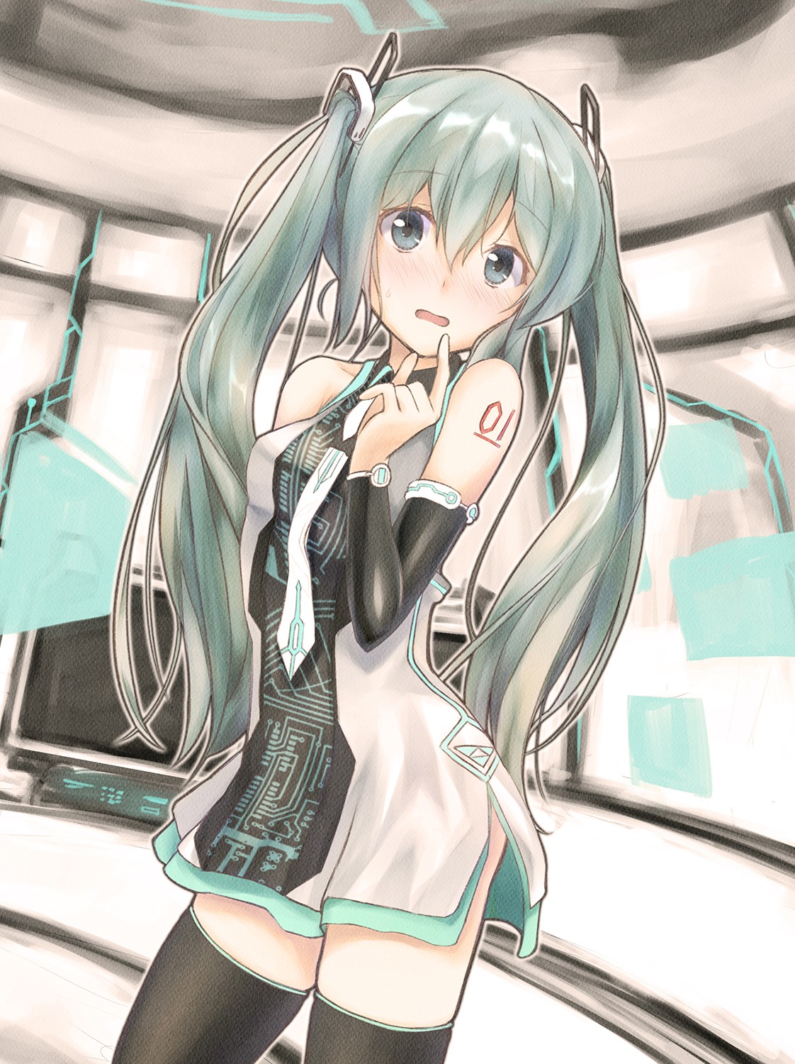 dress, hatsune_miku, rupe_paperu, tattoo, thighhighs, vocaloid