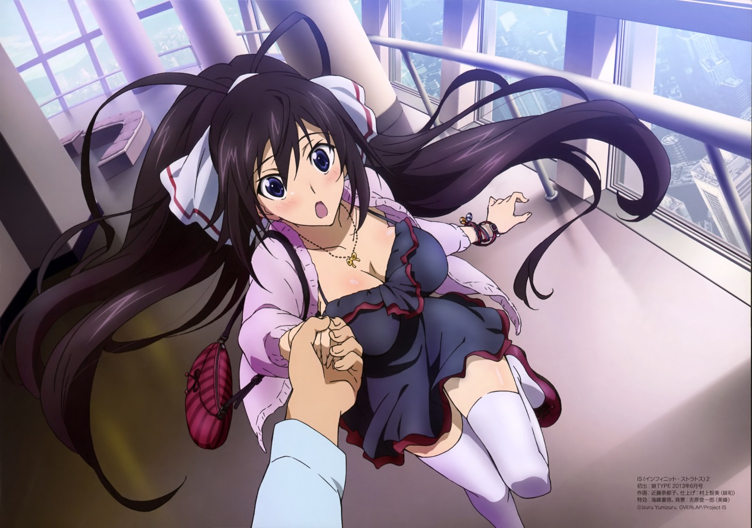 cleavage, dress, infinite_stratos, kondou_natsuko, shinonono_houki, thighhighs