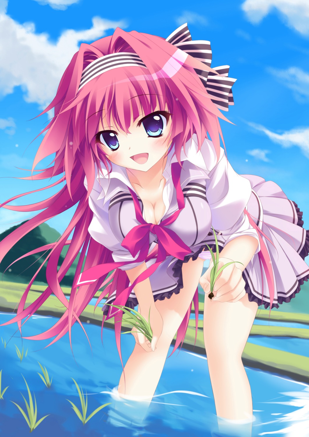 cleavage, hisagi_yuu, jinpou_an, koi_ga_saku_koro_sakura_doki, pantsu, seifuku, shimapan, wet