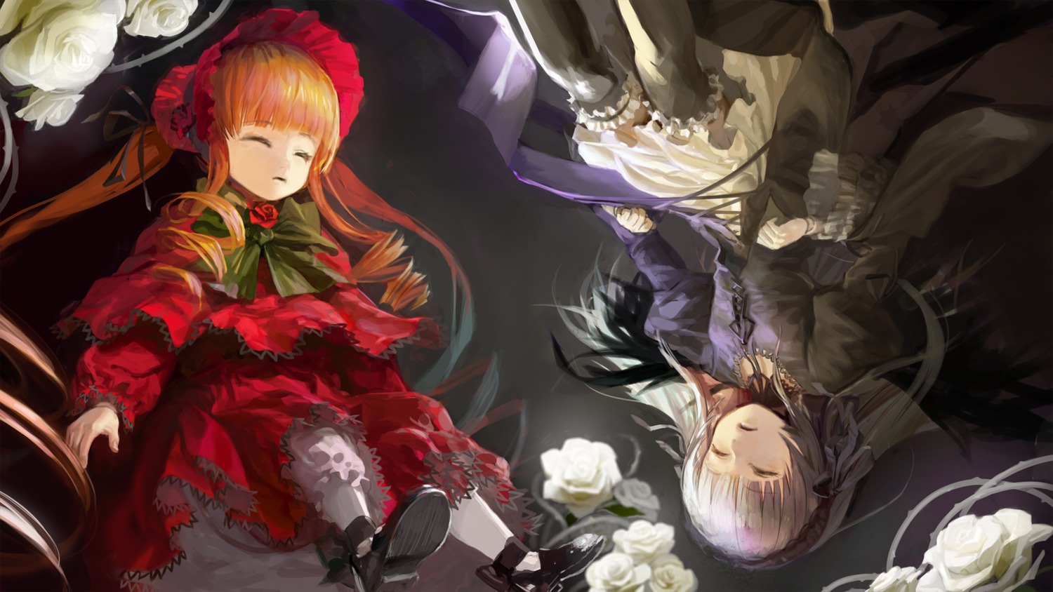 attall, dress, garter, lolita_fashion, rozen_maiden, shinku, suigintou, thighhighs