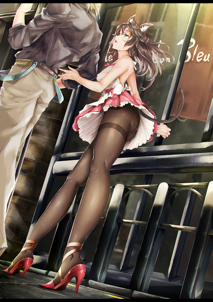 animal_ears, dress, heels, nekomimi, pantsu, pantyhose, tail, viola_(seed)