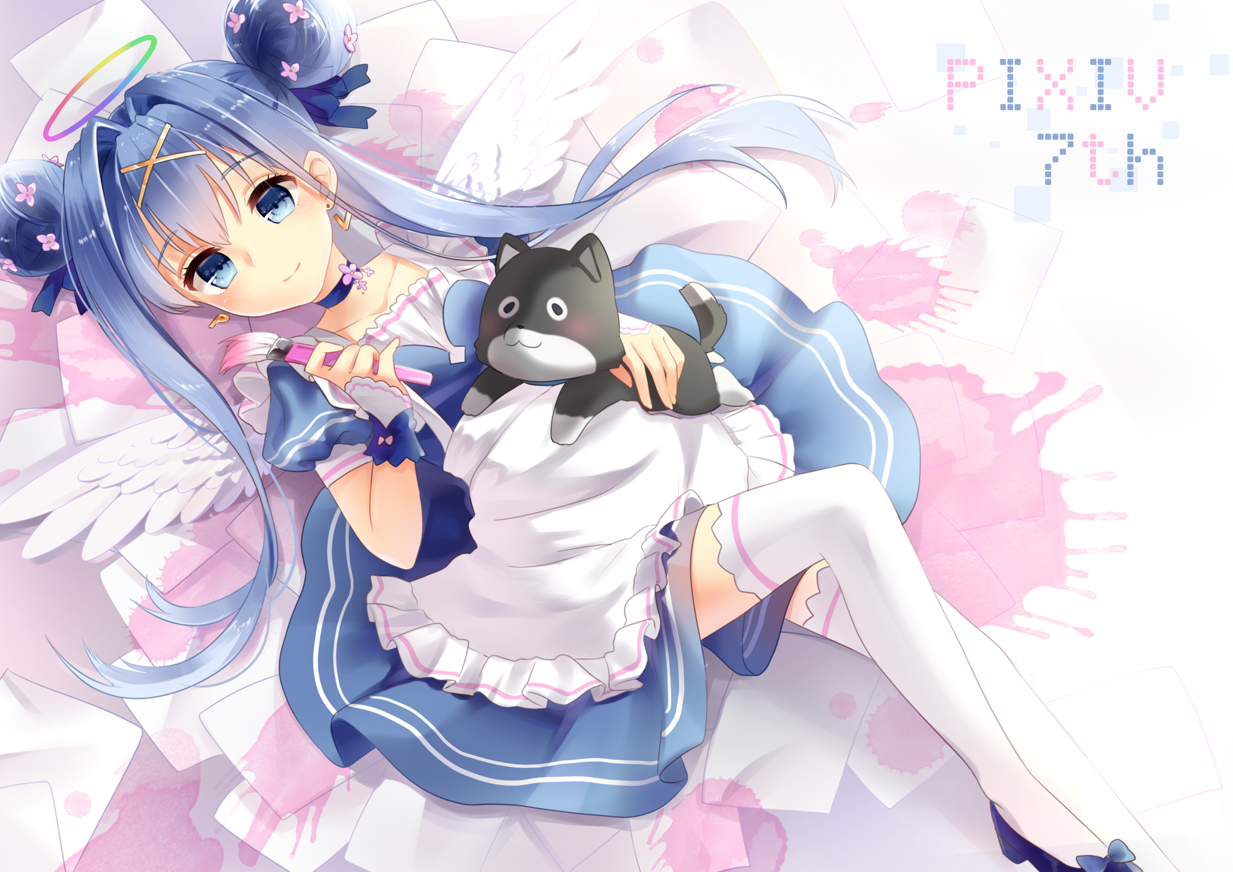 angel, dress, kyuri_tizu, pixiv-tan, thighhighs, wings
