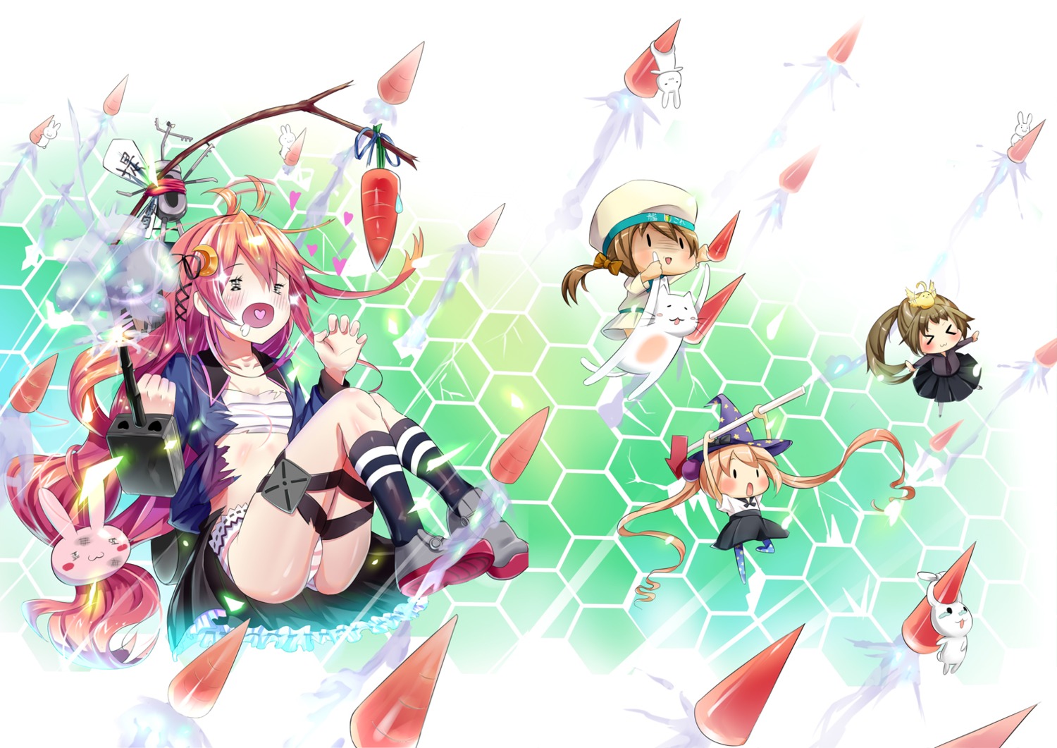 error_musume, himoata, kantai_collection, neko, pantsu, shimapan, torn_clothes, uzuki_(kancolle)