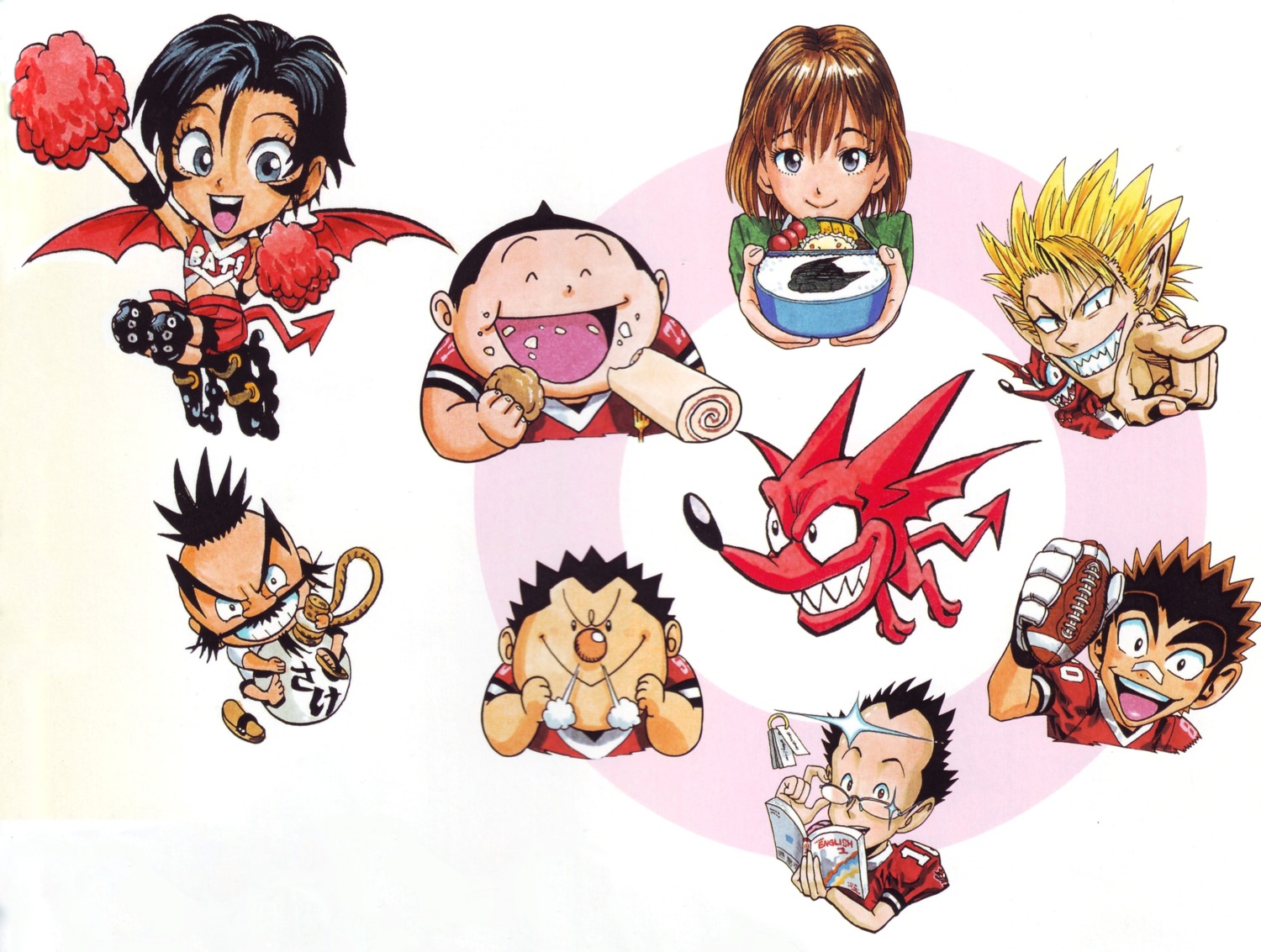 anezaki_mamori, eyeshield_21, hiruma_yoichi, kobayakawa_sena, komusubi_daikichi, murata_yuusuke, raimon_taro, sakaki_doburoku, taki_suzuna, yukimitsu_manabu