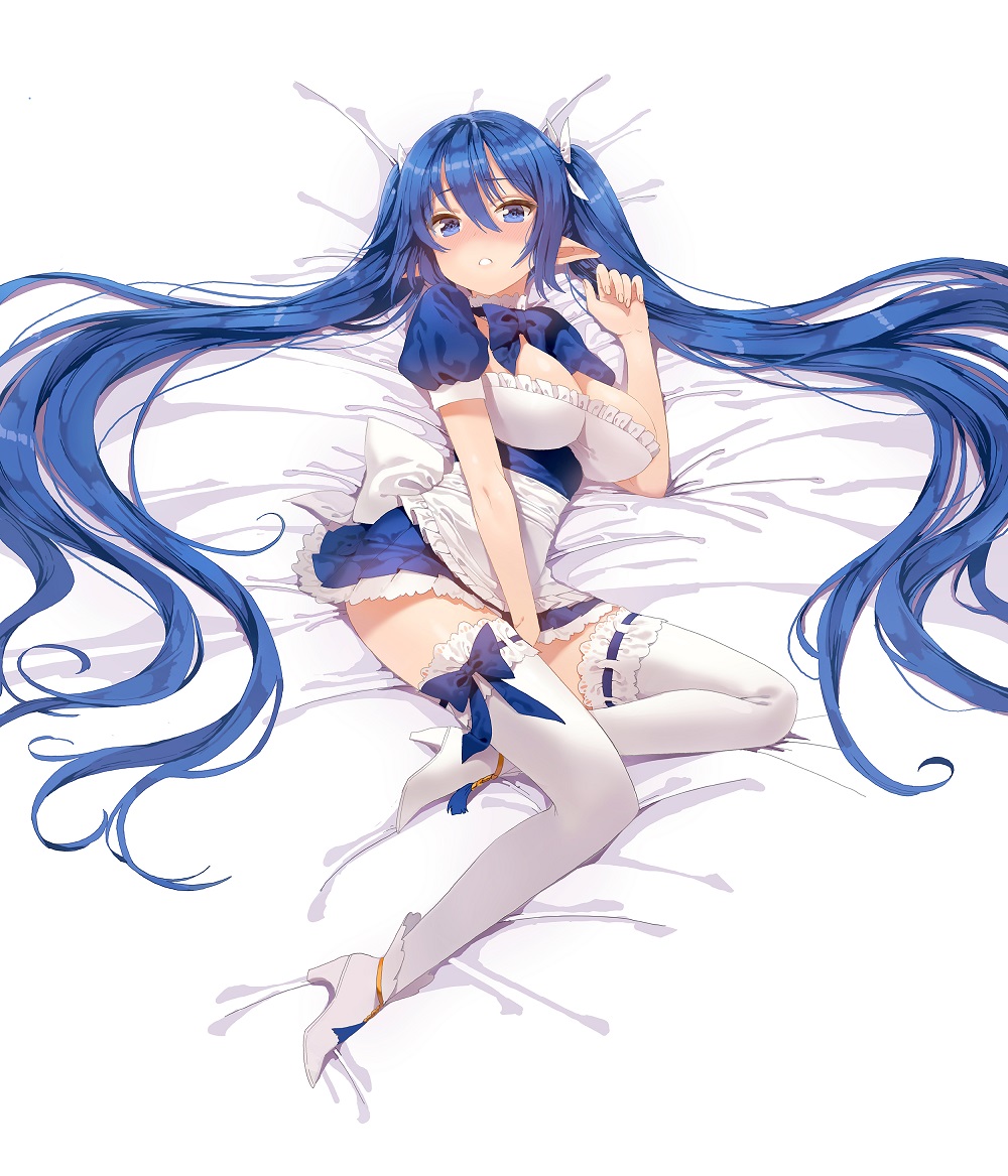 cleavage, heels, mabinogi, mx2j, pointy_ears, thighhighs, waitress