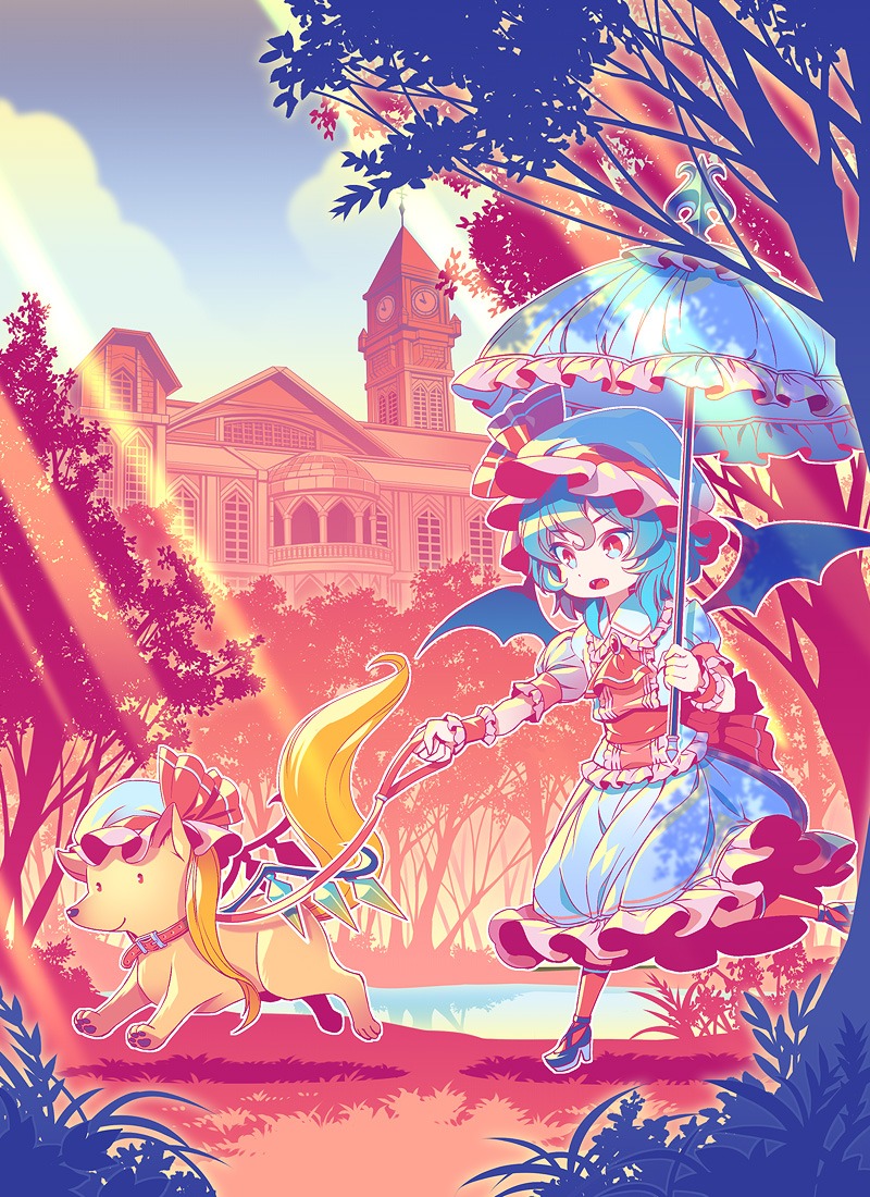 flandre_scarlet, heels, landscape, remilia_scarlet, touhou, zounose