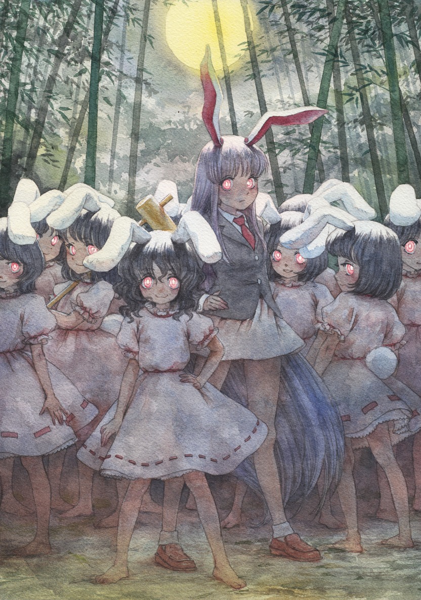 animal_ears, bunny_ears, dress, inaba_tewi, misawa_hiroshi, reisen_udongein_inaba, tail, touhou