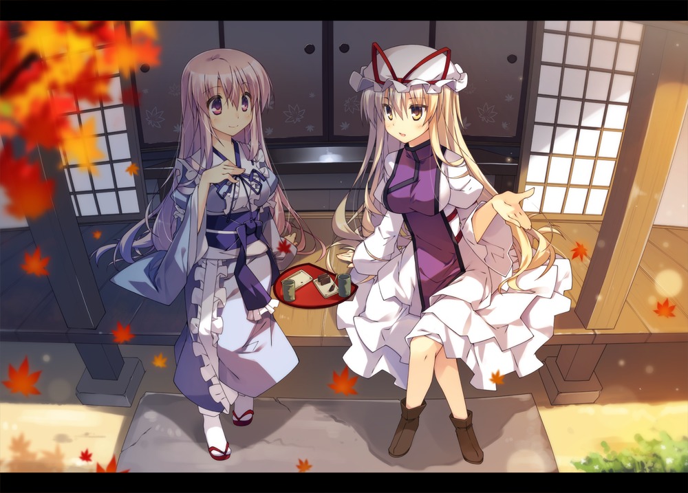 dress, saigyouji_yuyuko, t-ray, touhou, yakumo_yukari, yukata