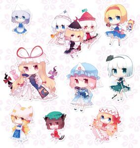 alice_margatroid, animal_ears, chen, chibi, dress, fairy, kiriko, kitsune, konpaku_youmu, letty_whiterock, lily_white, lunasa_prismriver, lyrica_prismriver, merlin_prismriver, pantyhose, saigyouji_yuyuko, sword, tail, touhou, wings, yakumo_ran, yakumo_yukari