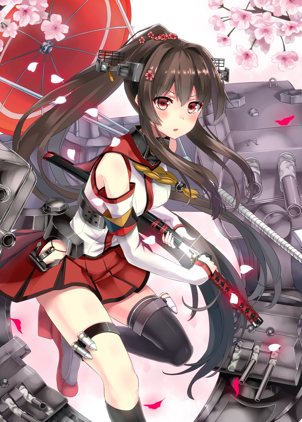 kantai_collection, sword, thighhighs, warirui, yamato_(kancolle)