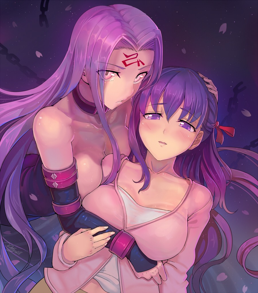 cleavage, fate/stay_night, matou_sakura, medusa_(fate), tattoo, walzrj