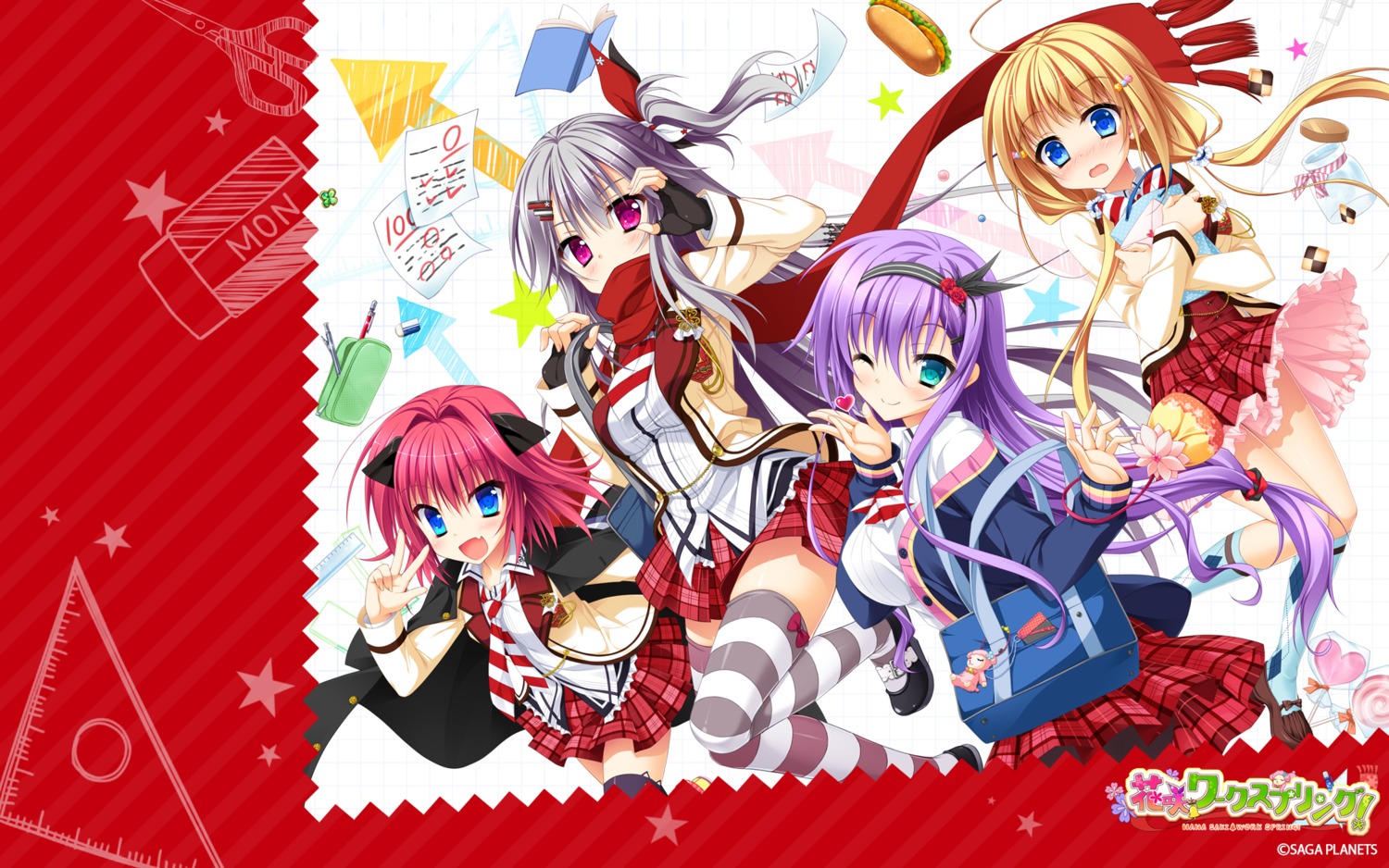 hanasaki_work_spring, hontani_kanae, kotobuki_hikari, kuon_ayano, matsumiya_kiseri, saga_planets, seifuku, shiranui_inori