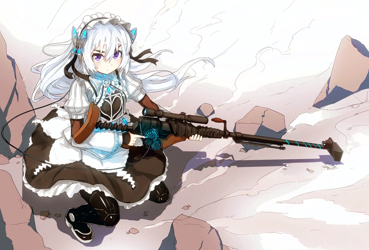 chaika_trabant, gun, hitsugi_no_chaika, maid, nosuku, thighhighs