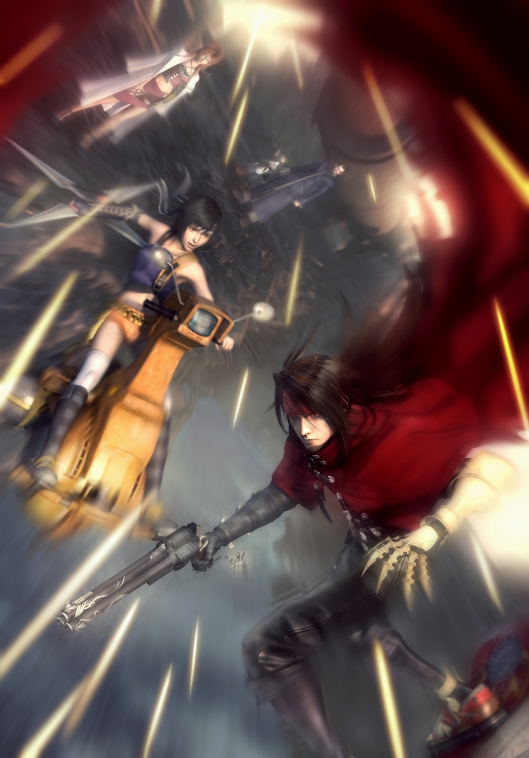 cait_sith, cg, dirge_of_cerberus, final_fantasy, final_fantasy_vii, reeve_tuesti, shalua_rui, vincent_valentine, yuffie_kisaragi