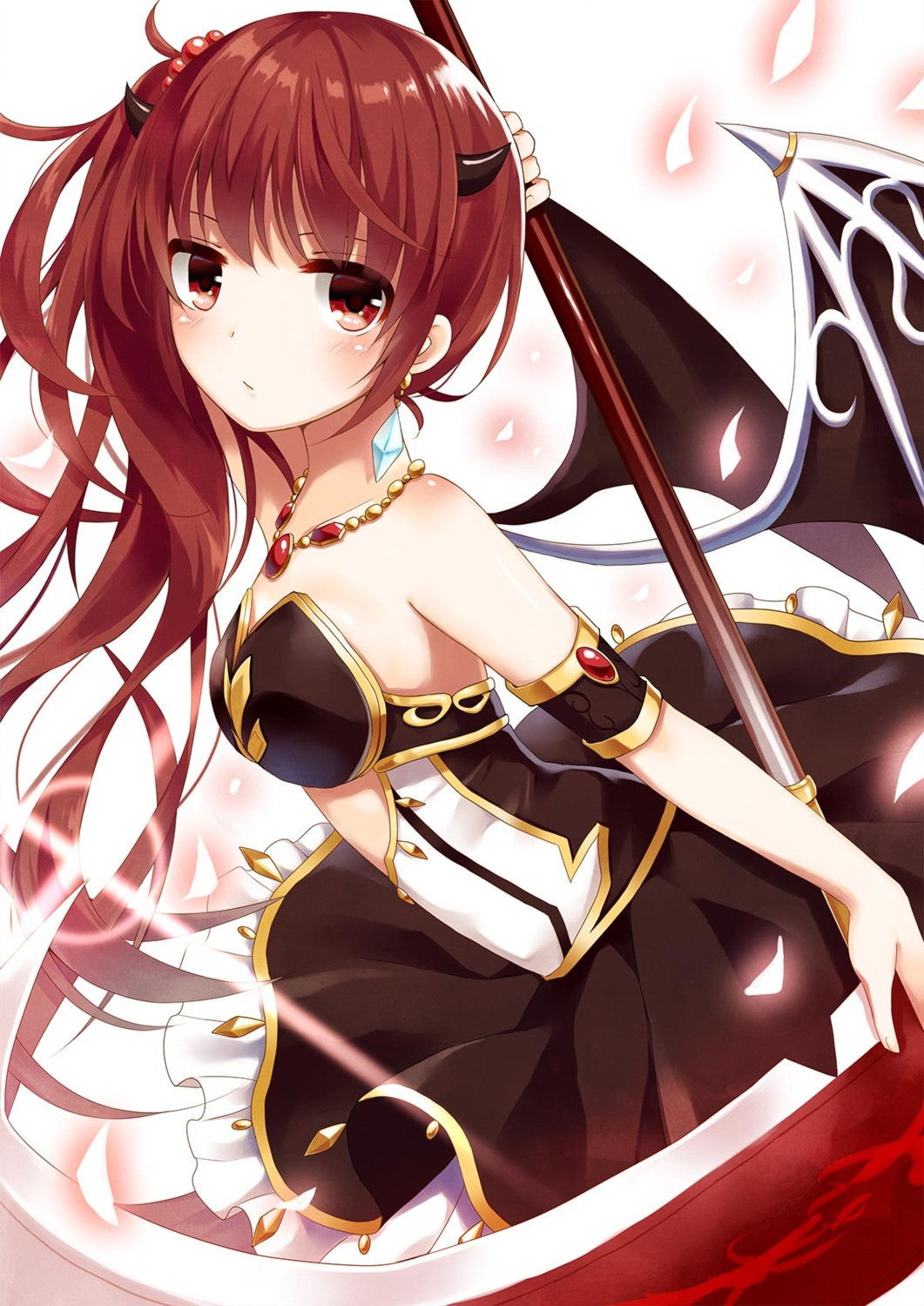 dress, horns, shinomiya_yon, weapon, wings