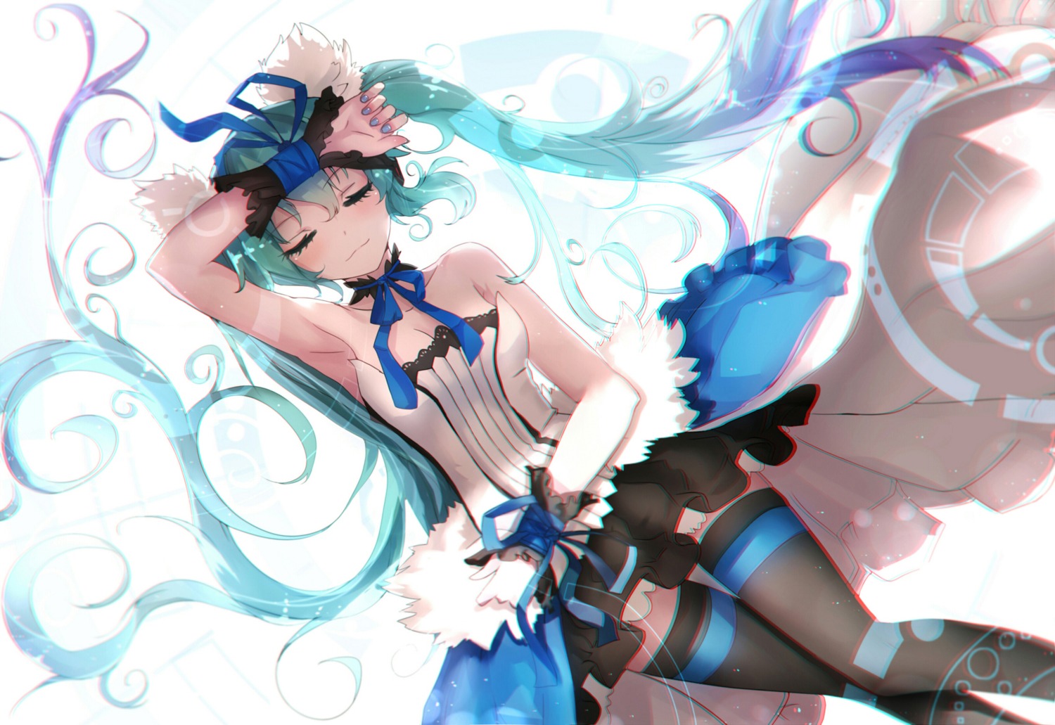 7th_dragon, 7th_dragon_2020, dress, hatsune_miku, qys3, thighhighs, vocaloid