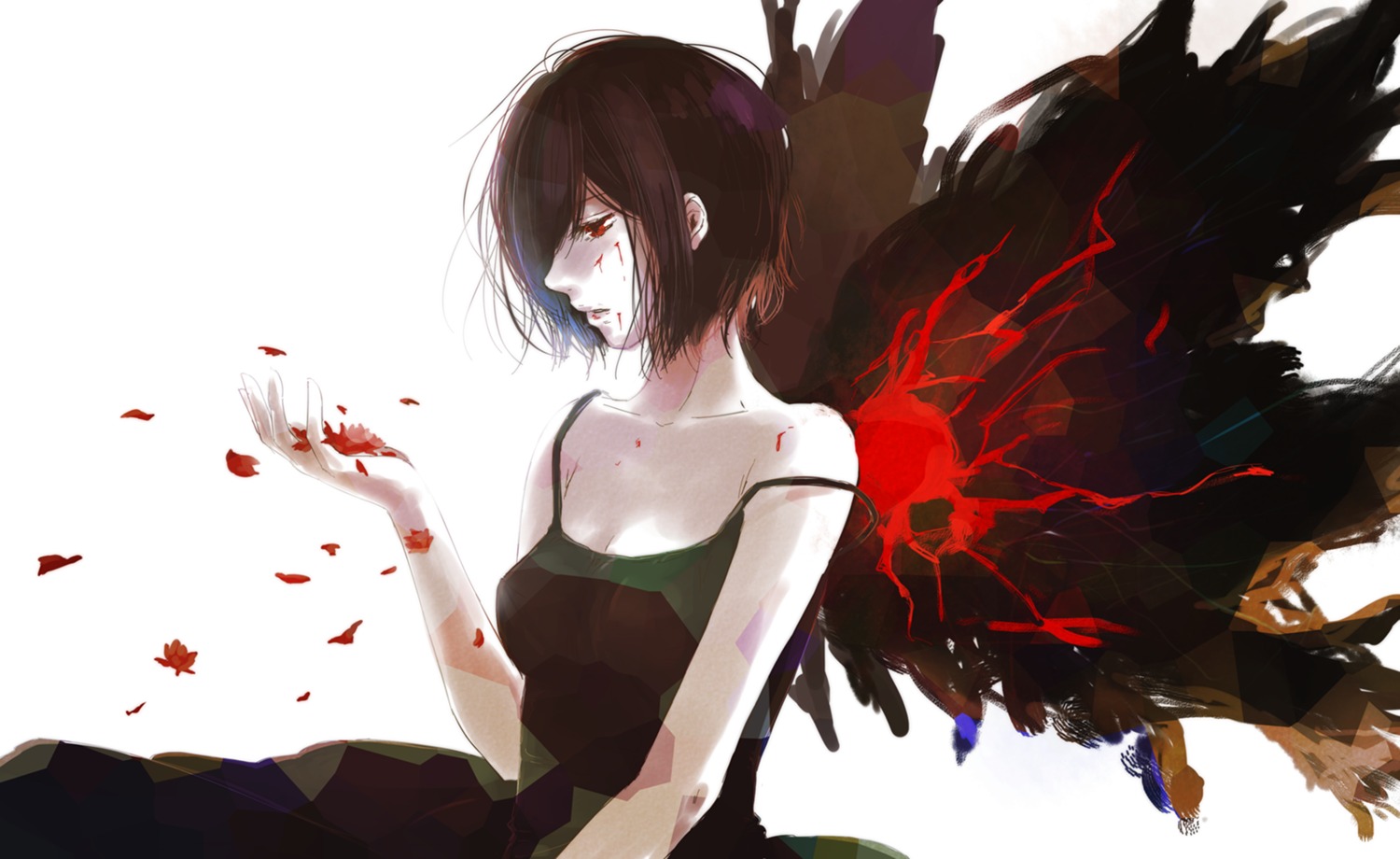 blood, dress, kirishima_touka, matsuda_hikari, tokyo_ghoul, wings