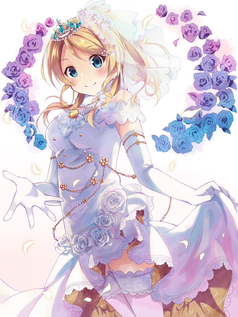 ayase_eli, dress, love_live!, love_live!_(series), nonono, thighhighs, wedding_dress