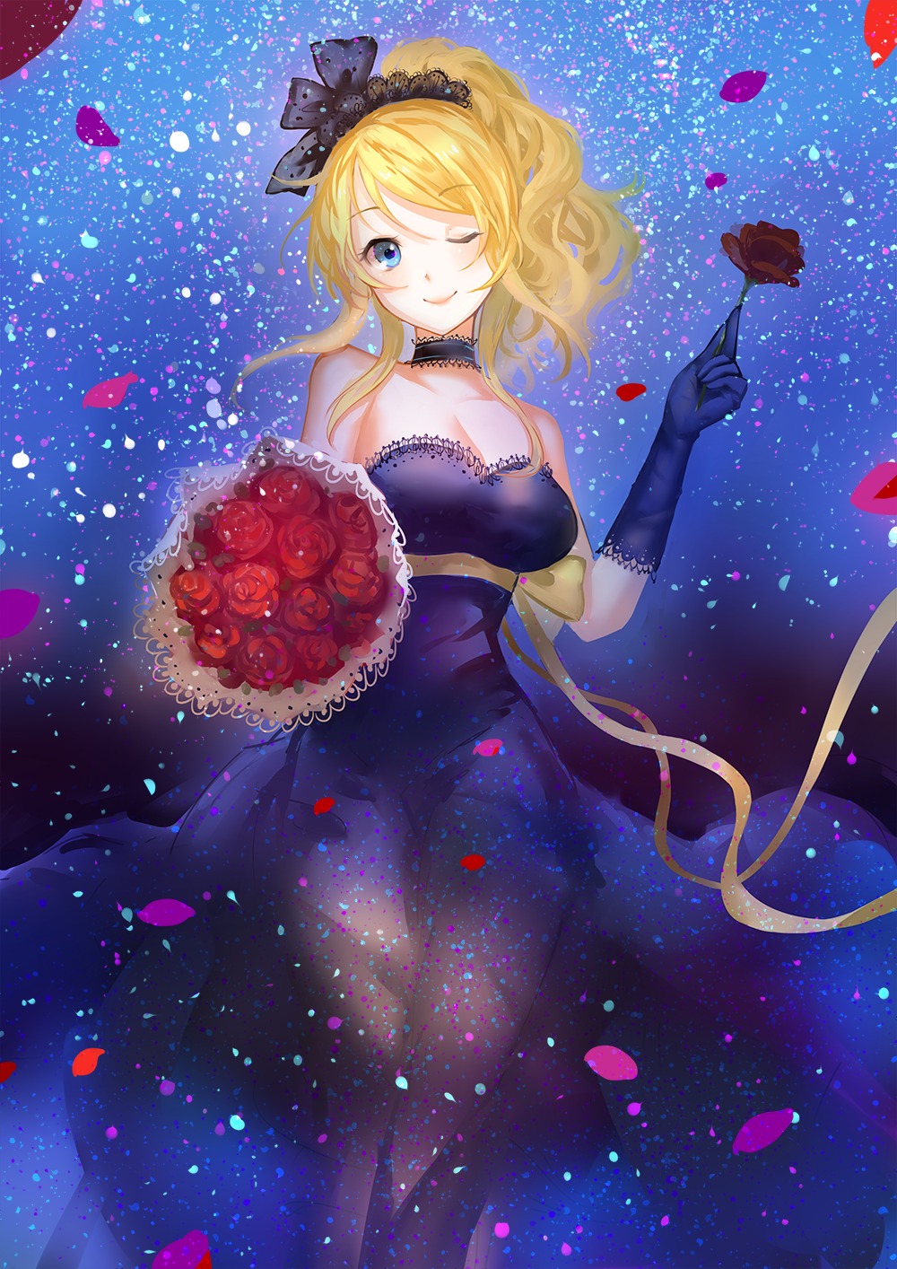 ayase_eli, cleavage, dress, love_live!, love_live!_(series), see_through, vetina