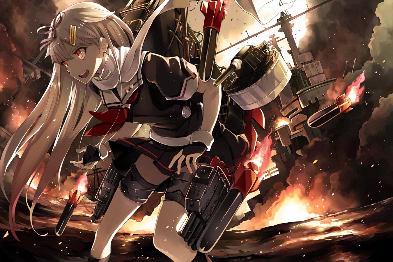hao_(patinnko), kantai_collection, weapon, yuudachi_(kancolle)