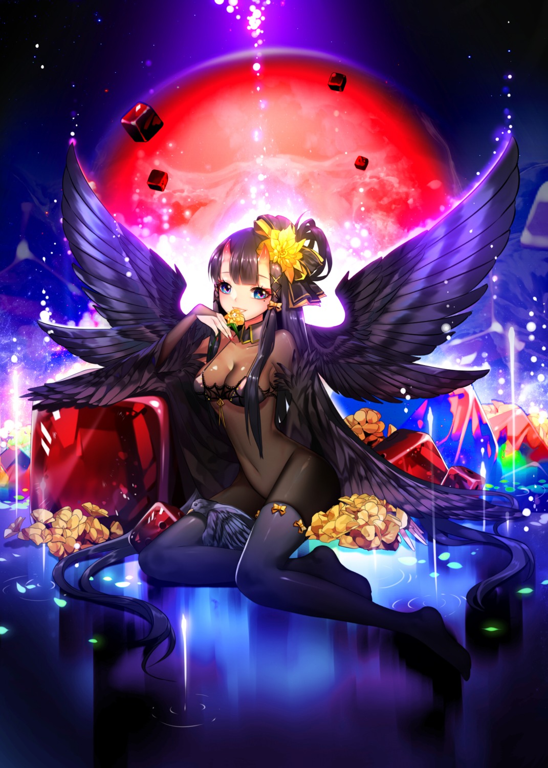 cleavage, horns, nopan, see_through, sukja, thighhighs, wings