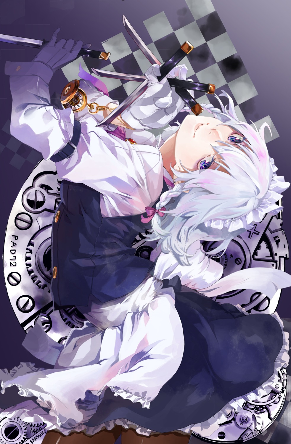 banssee, izayoi_sakuya, maid, pantyhose, touhou, weapon