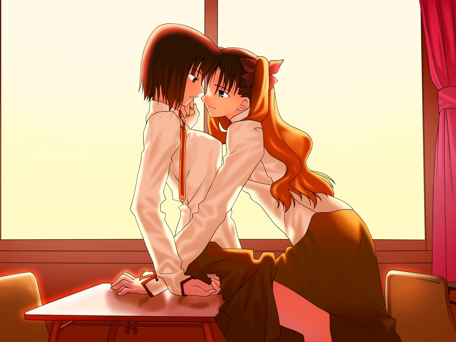 fate/stay_night, mitsuzuri_ayako, takeuchi_takashi, toosaka_rin, type-moon, vector_trace, yuri