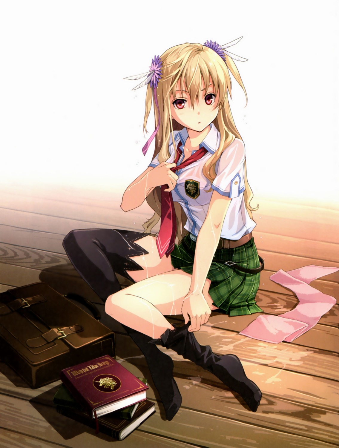 alisa_reinford, bra, eiyuu_densetsu, eiyuu_densetsu:_sen_no_kiseki, enami_katsumi, falcom, see_through, seifuku, thighhighs, wet_clothes