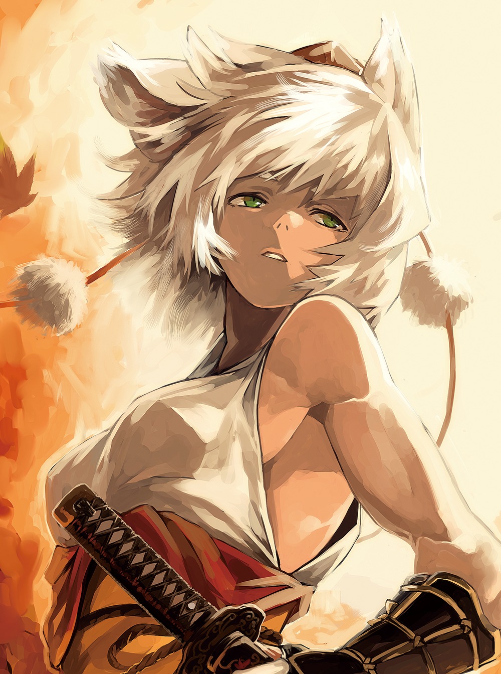animal_ears, azuki_(azuki-taste), inubashiri_momiji, no_bra, sword, touhou