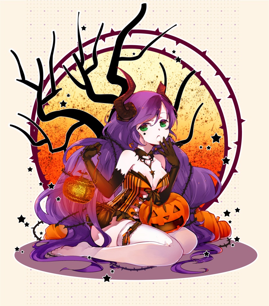 cleavage, devil, dress, folala, garter, halloween, horns, love_live!, love_live!_(series), thighhighs, toujou_nozomi