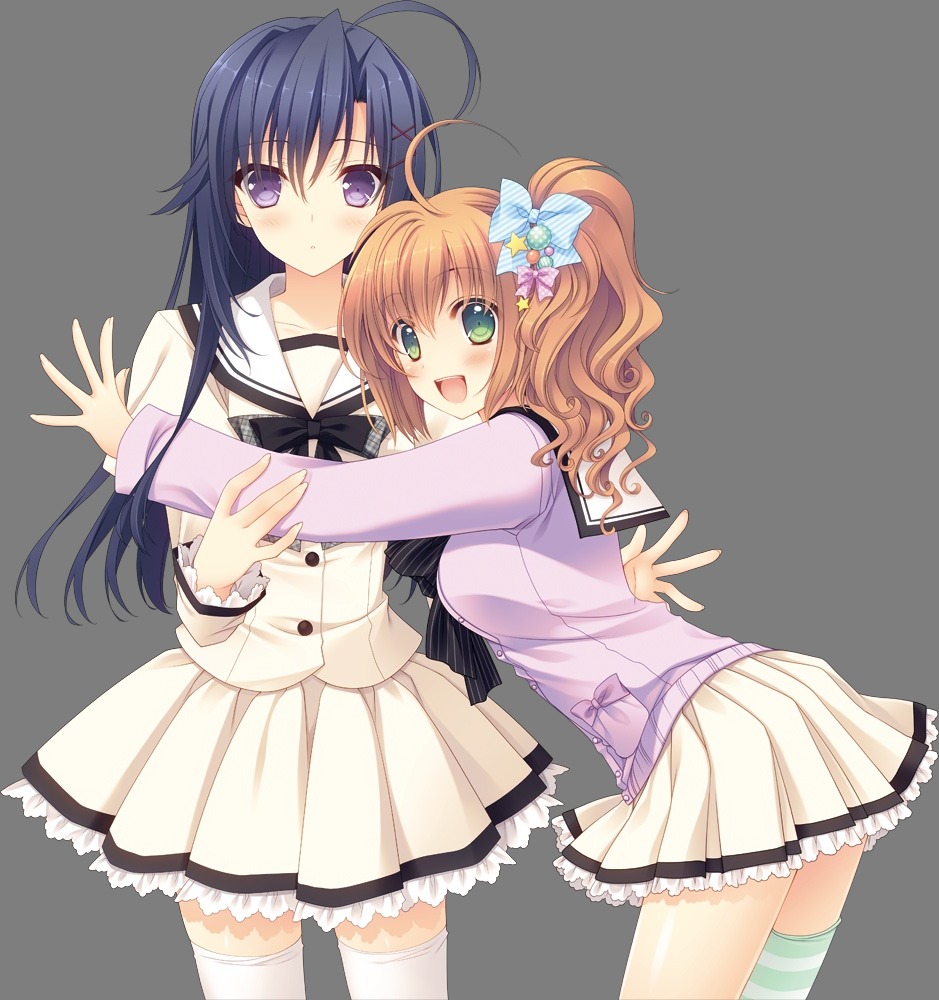 ginjou_haruko, navel, nishimata_aoi, ookura_lumine, seifuku, suzuhira_hiro, thighhighs, transparent_png, tsuki_ni_yorisou_otome_no_sahou, tsuki_ni_yorisou_otome_no_sahou_2
