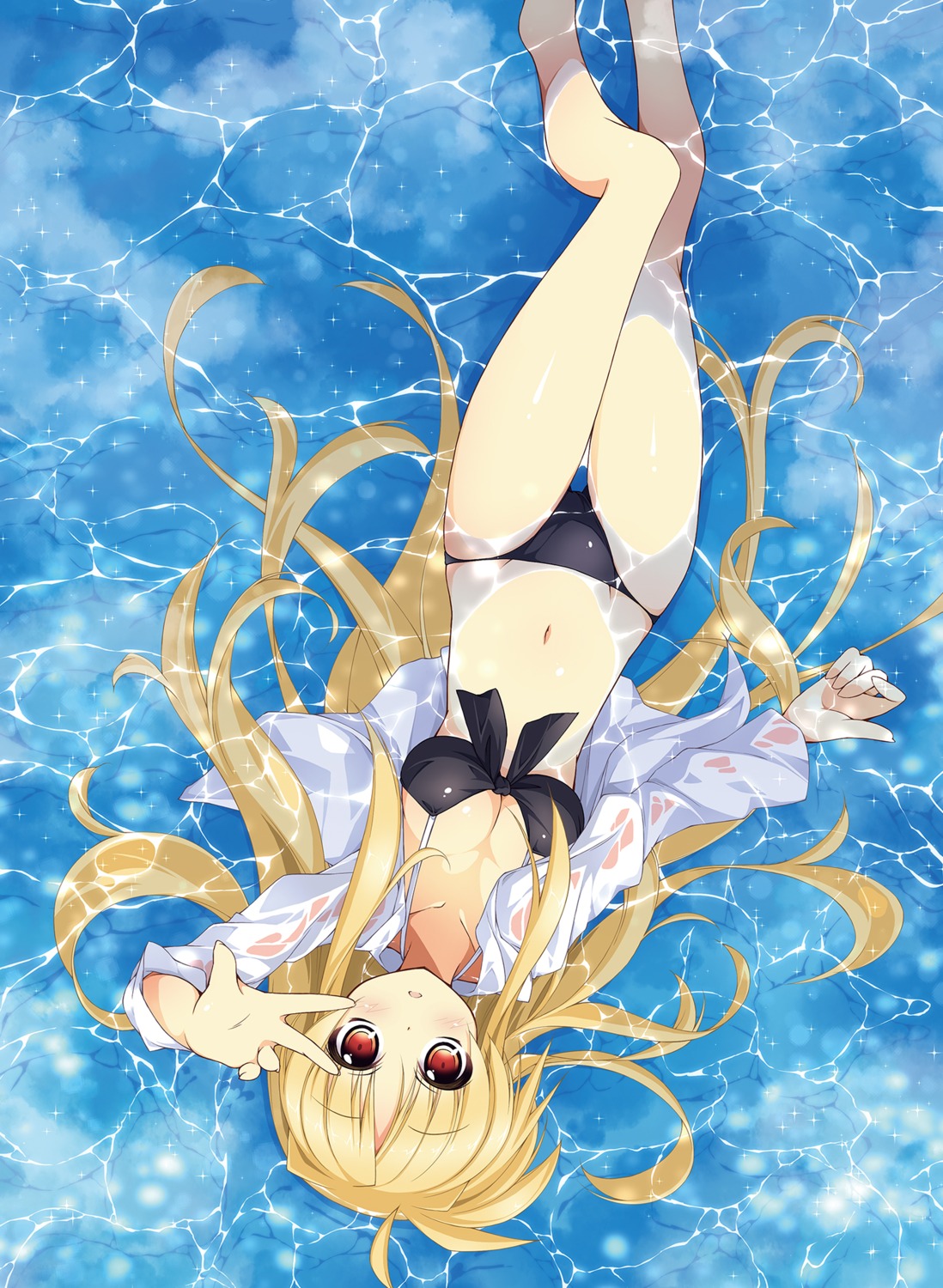 bikini, cleavage, fate_testarossa, kamisaki_sora, mahou_shoujo_lyrical_nanoha, open_shirt, swimsuits, wet, wet_clothes