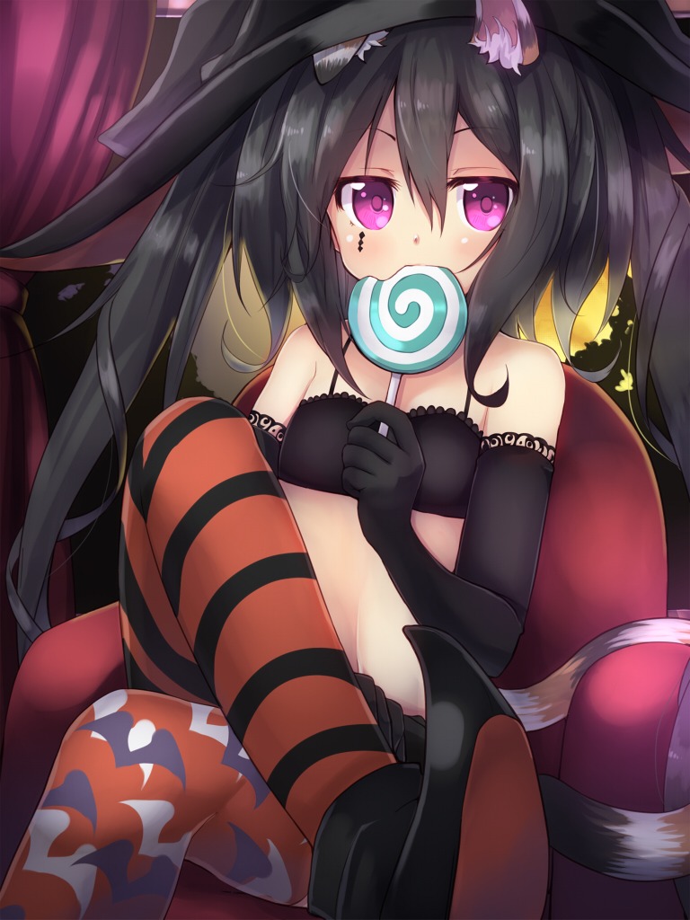 amano_(els573), animal_ears, halloween, nekomimi, note-chan, tail, thighhighs