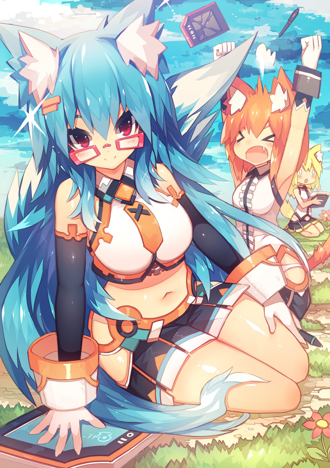 animal_ears, kitsune, mamuru, megane, tail