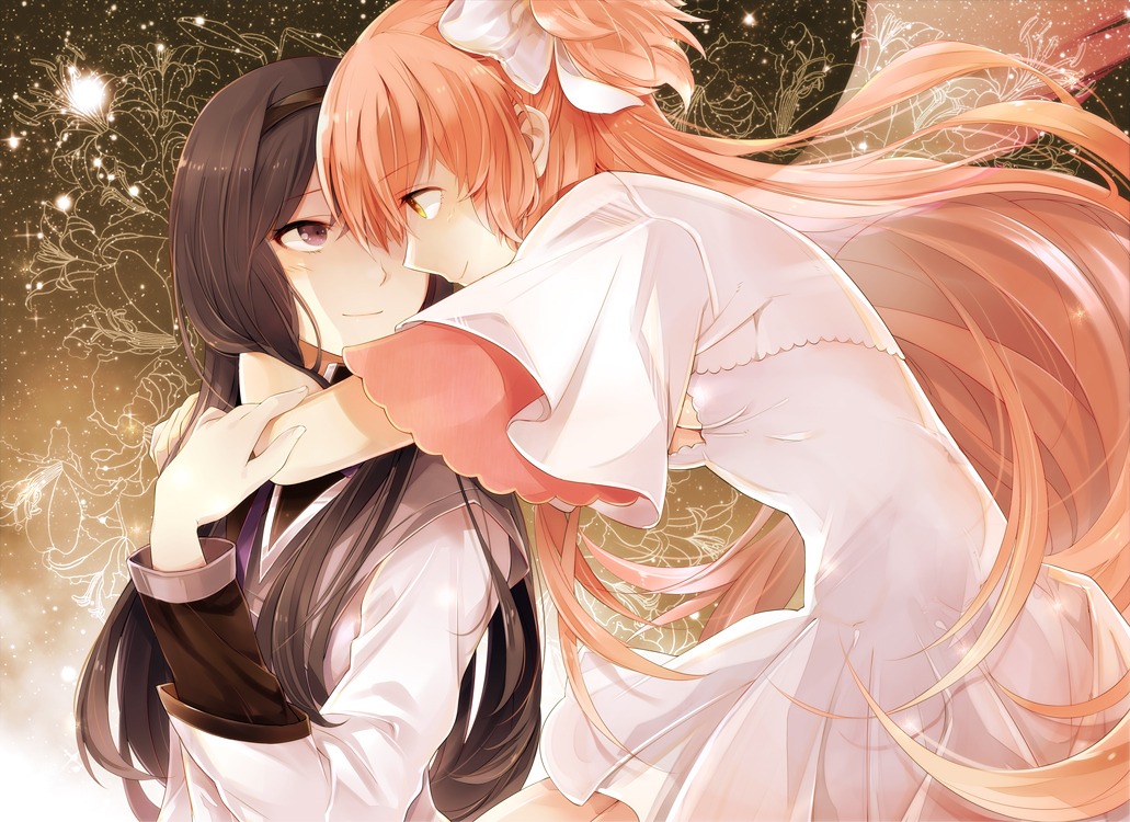 akemi_homura, cleavage, dress, hutuumikan, kaname_madoka, mahou_shoujo_madoka_magica, wings