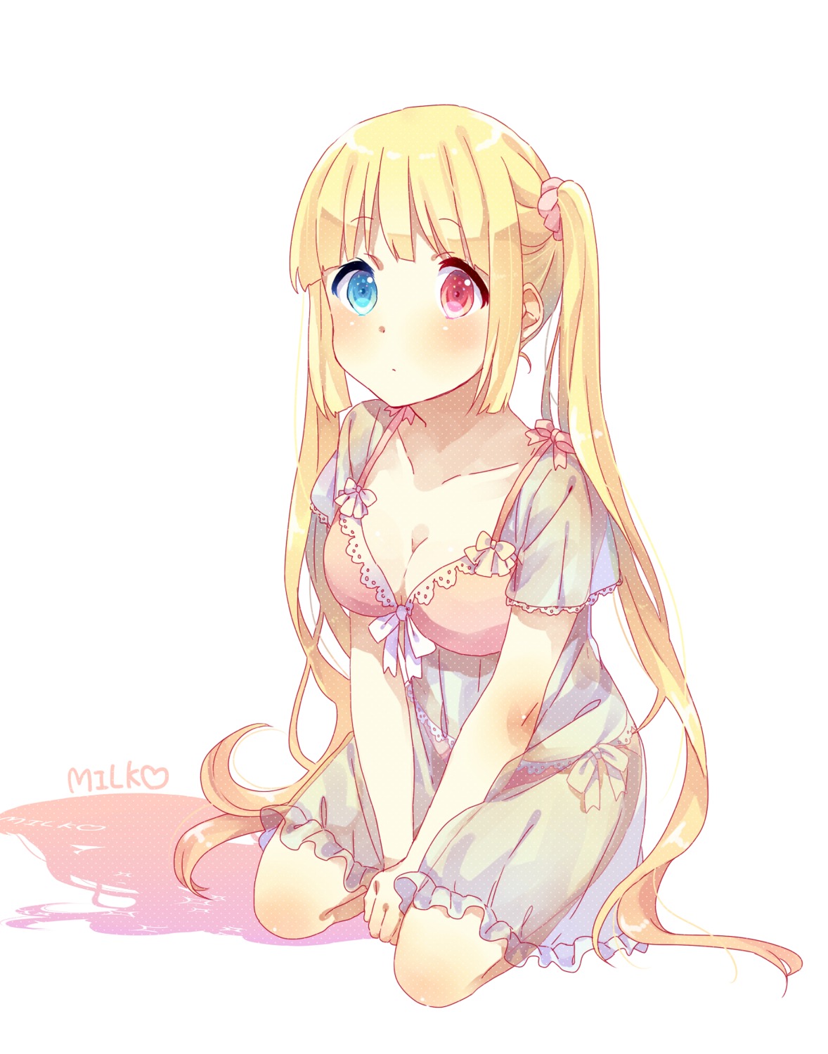 bra, cleavage, heterochromia, kotori_(gokigen_iori), lingerie, pantsu, see_through, string_panties