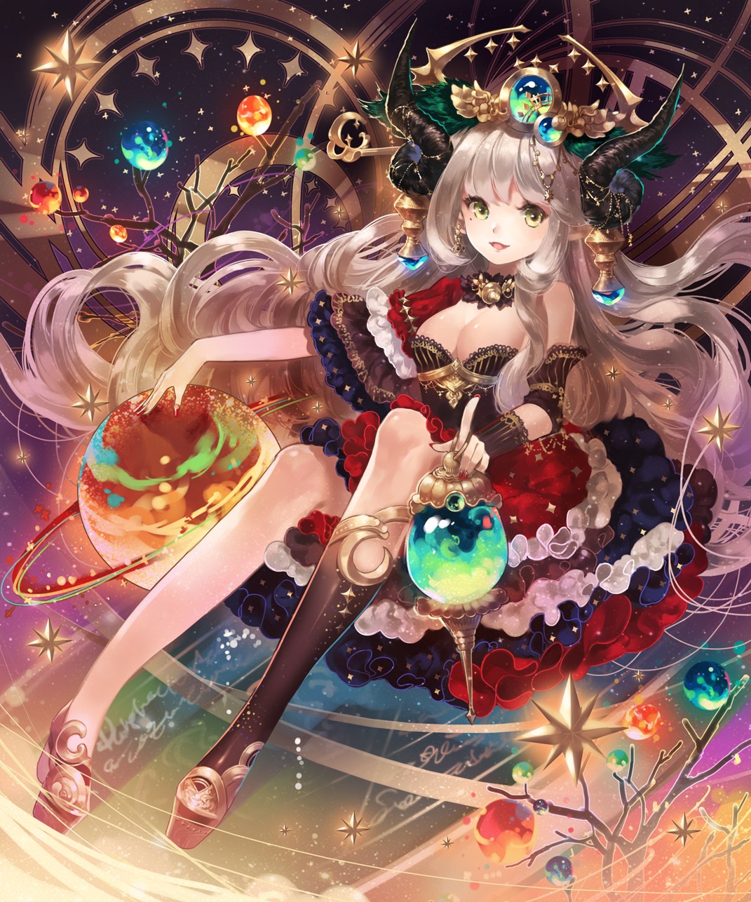 cleavage, dress, heels, horns, seal_muruke, shingoku_no_valhalla_gate