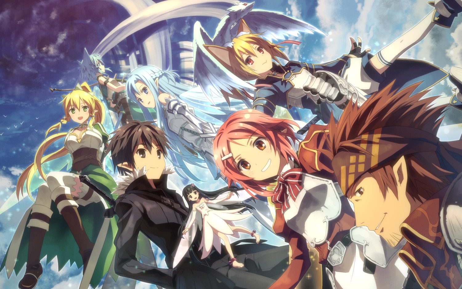 alfheim_online, animal_ears, armor, asuna_(sword_art_online), bike_shorts, cleavage, dress, fairy
