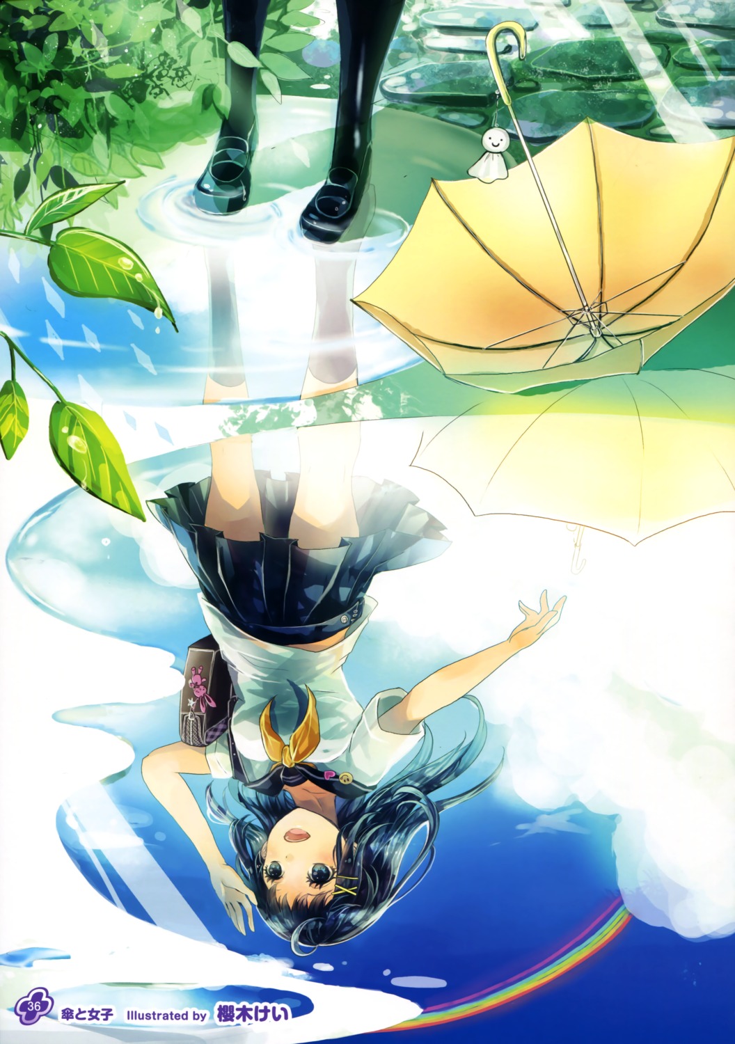 sakuragi_kei, see_through, seifuku, umbrella, wet_clothes