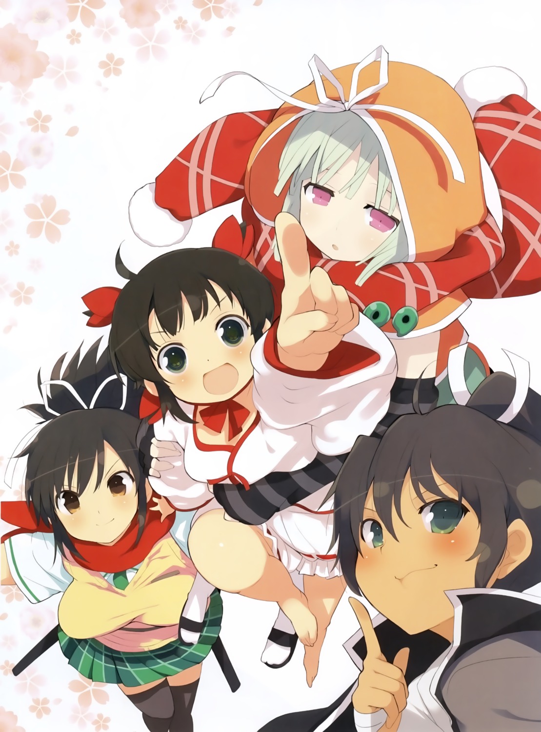 asuka_(senran_kagura), homura_(senran_kagura), japanese_clothes, kagura_(senran_kagura), naraku_(senran_kagura), seifuku, senran_kagura, sweater