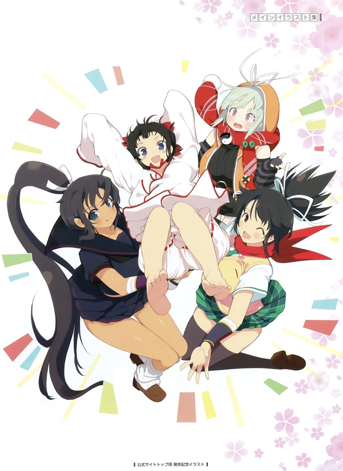 asuka_(senran_kagura), bloomers, homura_(senran_kagura), kagura_(senran_kagura), naraku_(senran_kagura), seifuku, senran_kagura, thighhighs
