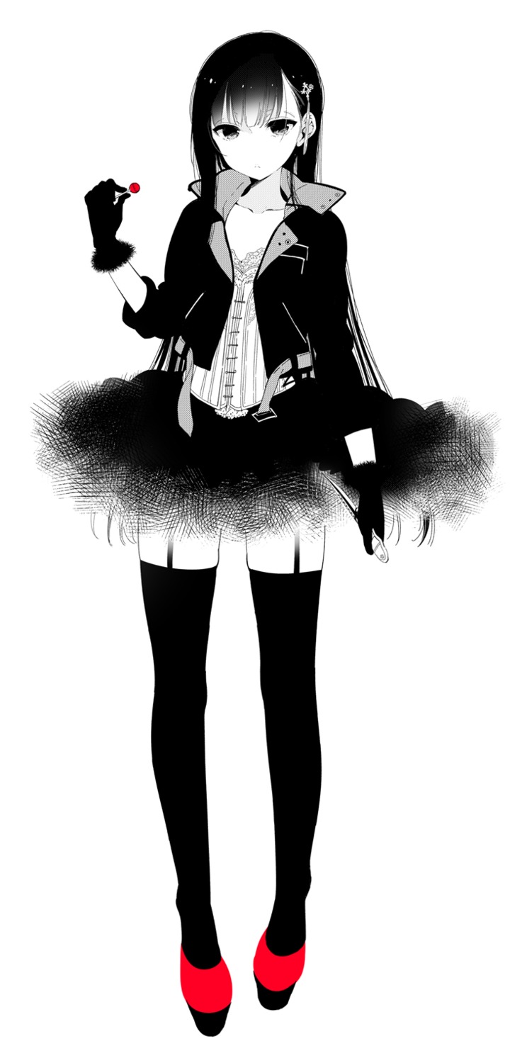 monochrome, sakiyo_cake, stockings, thighhighs, trap