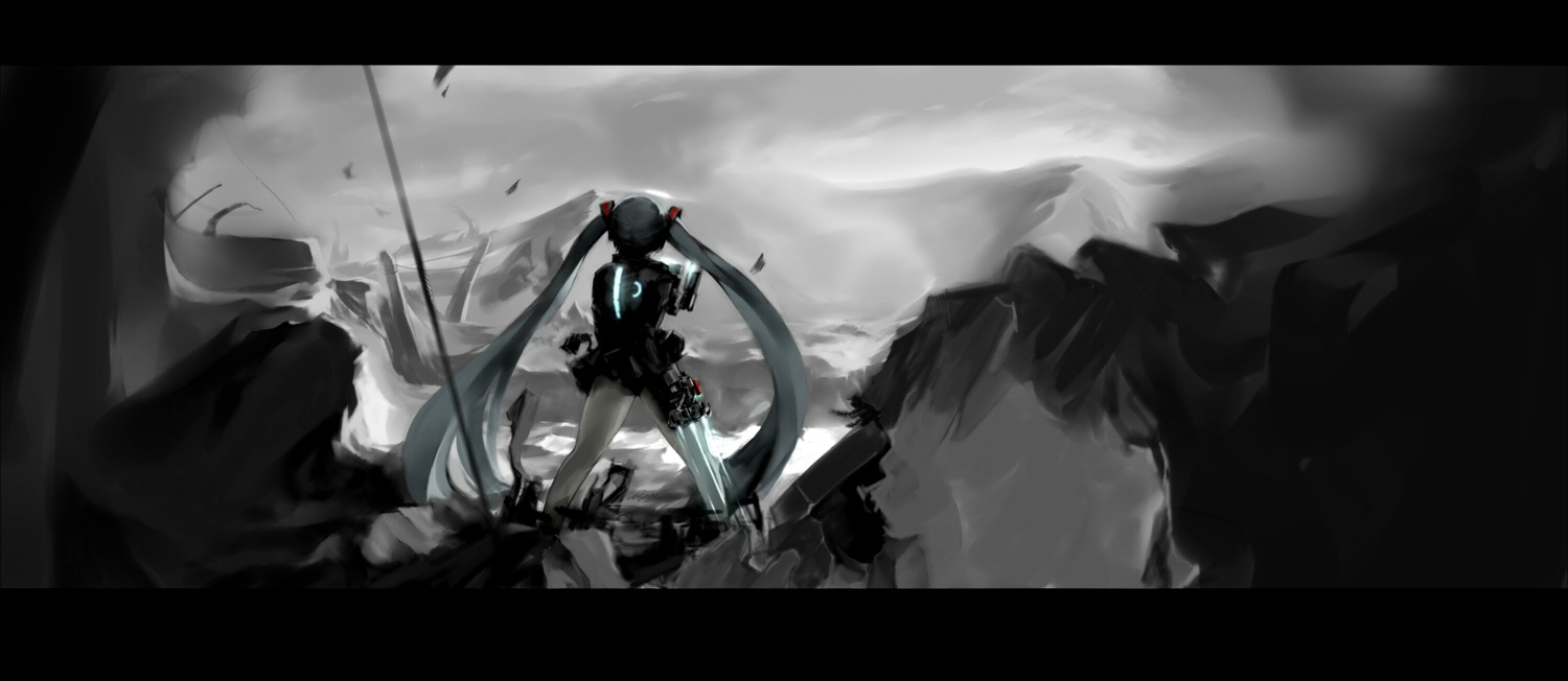 armor, dead_space, gun, hatsune_miku, landscape, miv4t, vocaloid, wallpaper