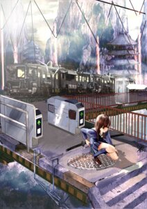 katou_fumitaka, landscape, seifuku, sword