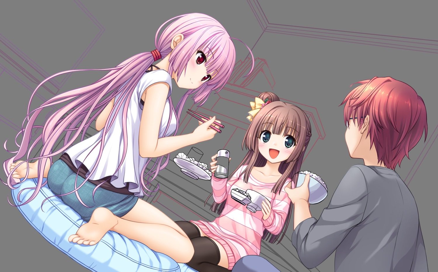 august, daitoshokan_no_hitsujikai, daitoshokan_no_hitsujikai_houkago_shippo_days, digital_version, dress, feet, fujimiya_sakuya, natsuno_io, thighhighs, toki_nozomi, transparent_png